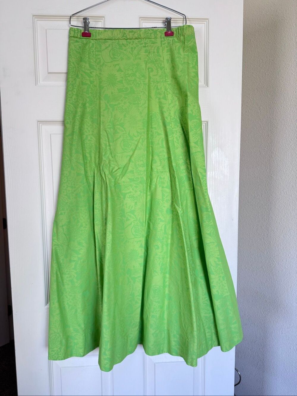 Lime green full length maxi skirt Small floral bright flared tulip African queen